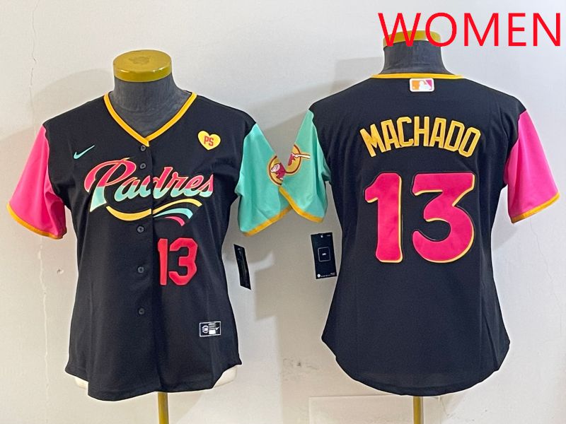 Women San Diego Padres #13 Machado Black City Edition 2025 Nike MLB Jersey style 11